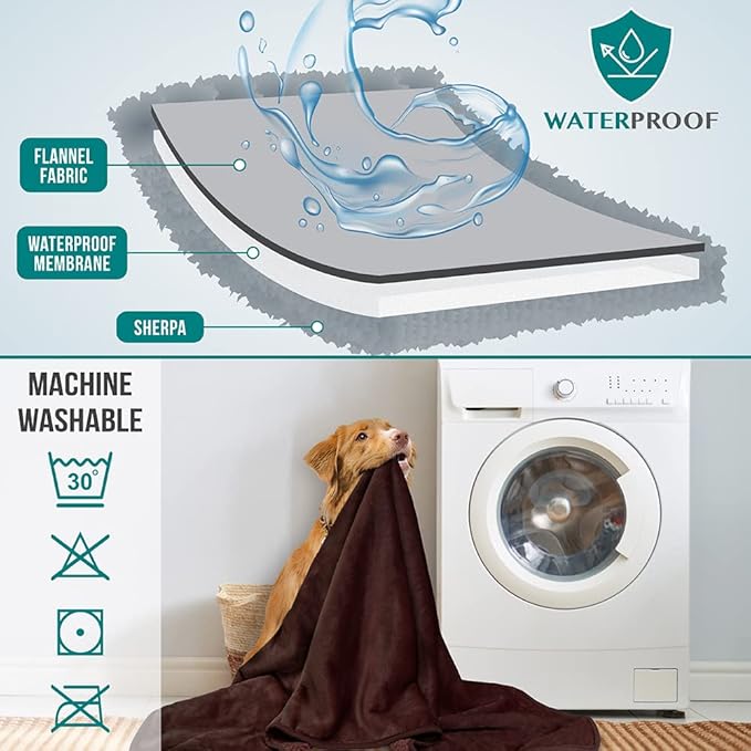 PetAmi Waterproof Dog Blanket Sherpa Fleece, Pet Small Medium Dogs, Reversible Large Cat Throw Bed Couch Sofa Furniture Protector, Soft Plush Microfiber (Medium 29x40, Brown), (29x40)