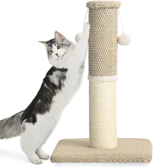 Made4Pets Cat Scratching Post with Sisal & Carpet for Indoor Cats, 23.6" | Cat Scratcher with Wide Stable Base, Interactive Hanging Toys, Ideal for Kittens, Small Cats and Everyday Indoor Play
