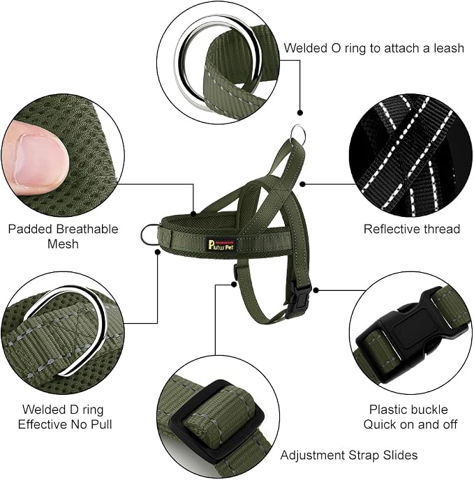 Plutus Pet No Pull Dog Harness for Small Dogs, Breathable Mesh Padded | Adjustable Reflective with Handle, Escape Proof, Quick Fit Pet Vest, Front Clip, for Training and Walking, Ranger Green, S