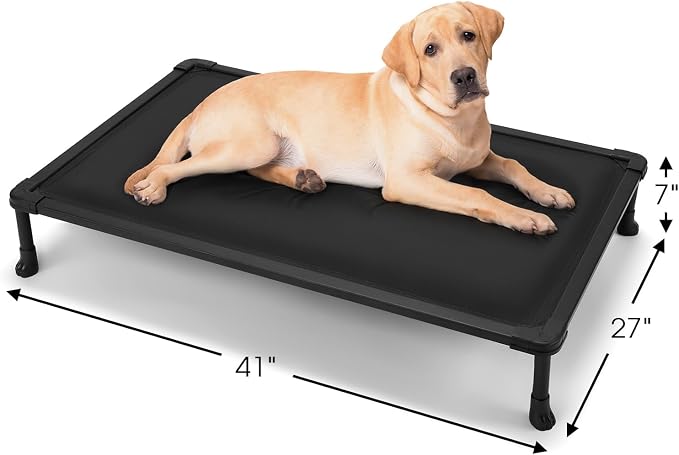 Veehoo Chew Proof Elevated Dog Bed, Padded Indestructible Raised Dog Cot | Orthopedic Dog Platform Bed with Soft Padded Mat, Durable Waterproof Pet Cot for Indoor, Outdoor or Crate, 41-Inch, Black