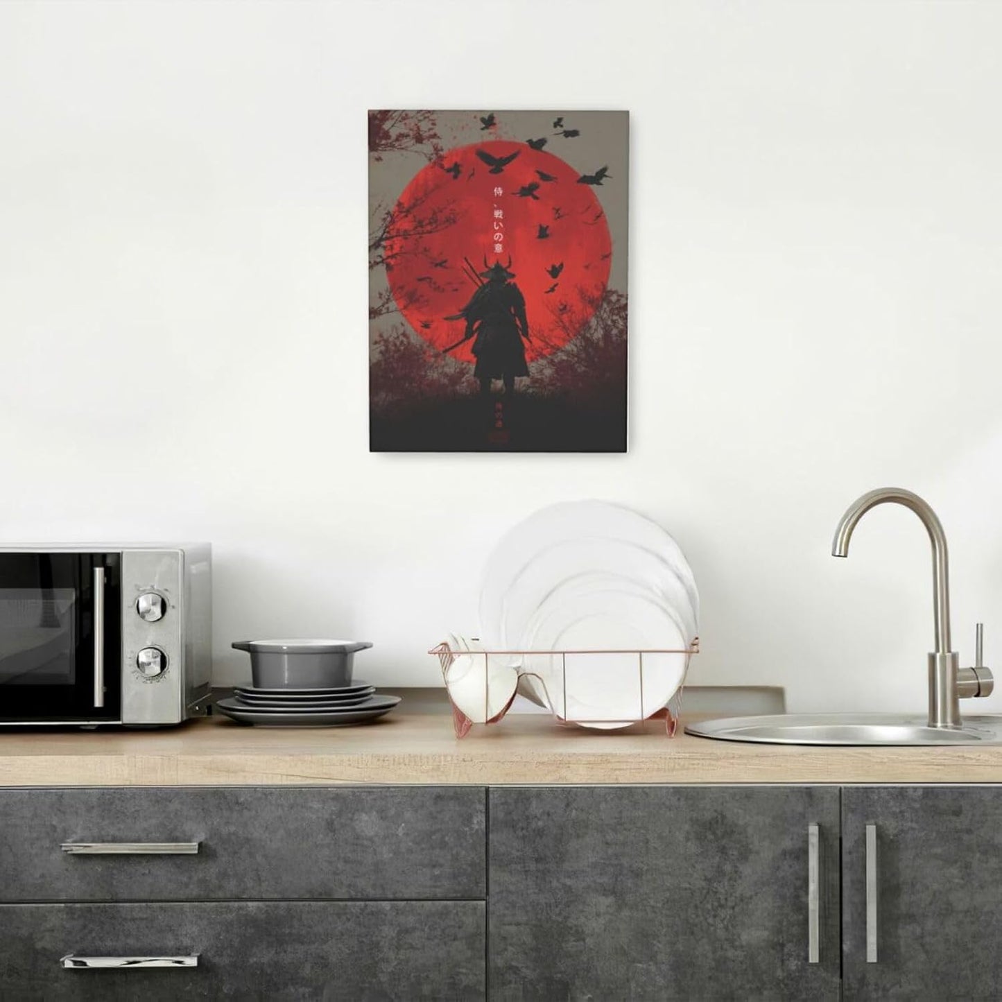 Japanese Armored Samurai Wall Art Modern Japan Warrior Canvas Wall Decor Asian Oriental Bushido Pictures Painting Print Artwork Framed Decorations Gifts for Room Bedroom Office Living Room 12"x16"