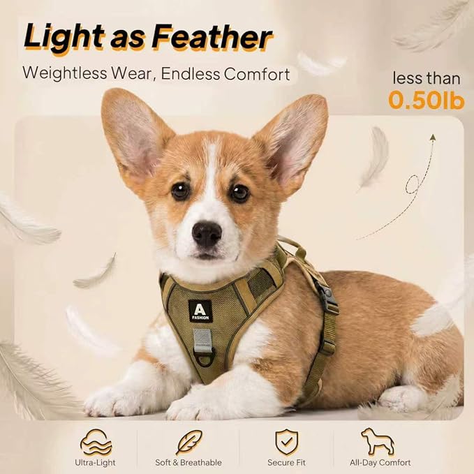 Twoear No Pull Dog Harness for Large Dog, Lightweight Tactical Dog Harness | Top Handle, Reflective, Breathable, Easy Buckles, Dual Clips, Easy to Put on & Take Off, Dog Vest for Walking Hiking Training