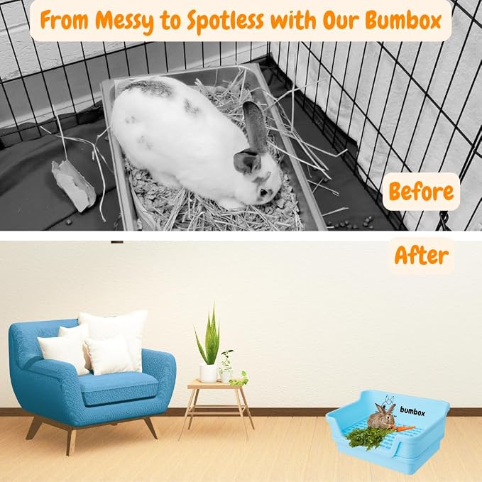HoppScotch.bun Bumbox Large Rabbit Litter Box, 15.75" Training Cage with Plastic Grid for Small Animals, Indoor/Outdoor, Blue