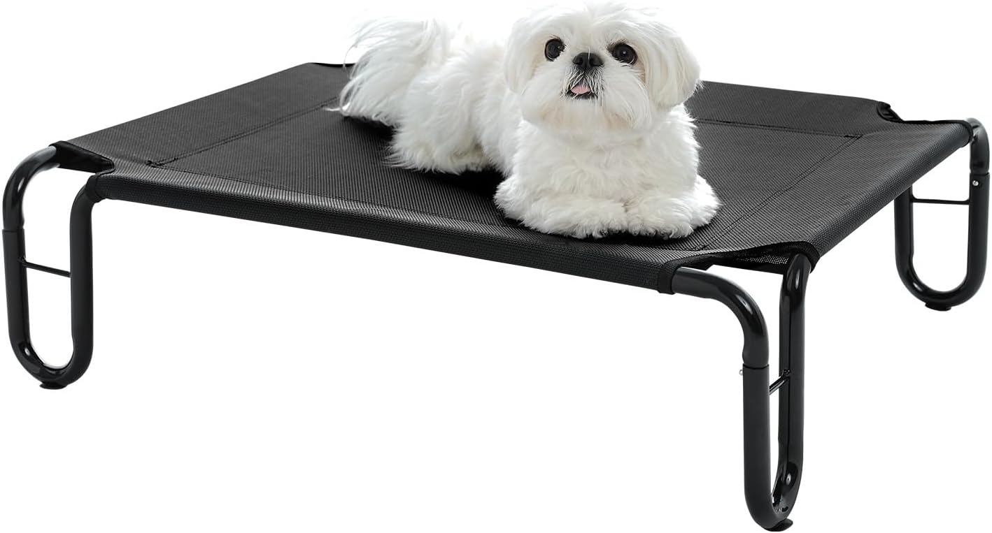 pettycare Elevated Dog Bed Cot, Raised for Large Dogs, No Screws, Stable Frame & Durable Supportive Teslin Recyclable Mesh, Breathable, Indoor &Outdoor Pet Beds, Fits up to 35 lbs, 28x22x8 ''es