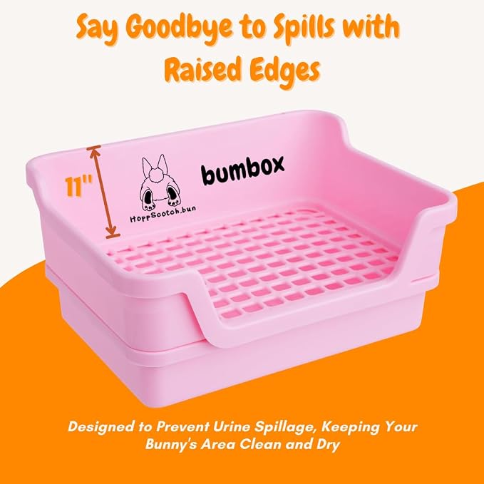 HoppScotch.bun Bumbox Large Rabbit Litter Box, 15.75" Training Cage with Plastic Grid for Small Animals, Indoor/Outdoor, Pink