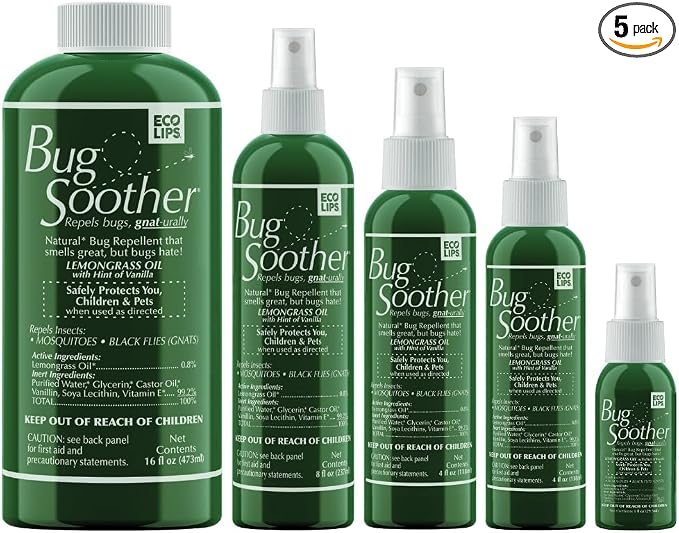 Bug Soother Natural Insect Repellent Spray Family Pack, DEET-Free (5 count) | Plant Based | Repels Mosquitos, Gnats & No See'ums | Family Safe | Includes 1 oz, 2, oz, 4 oz, 8 oz, 16 oz.