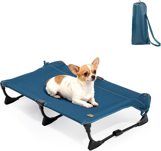 Upgraded Non-Slip Daisy Cot, Medium Foldable Elevated Dog Bed, Portable Raised Outdoor Dog Cot for Camping/Home, Chew Proof Waterproof Heavy Duty Up to 160 Lbs, Dark Blue, 32"x 23"