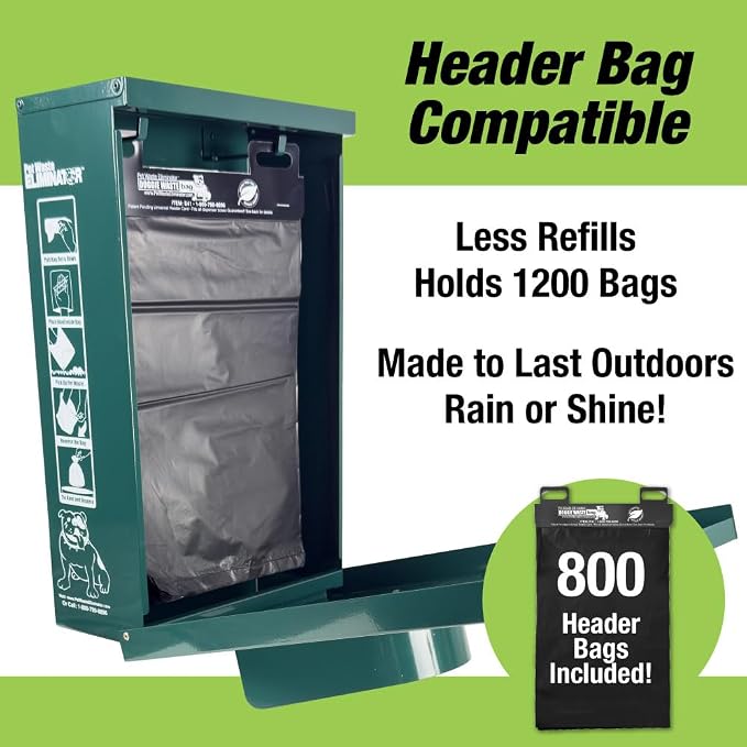 Dog Waste Station Dispenser Box - 800 FREE Dog Poop Bags- Made of Rustproof Aluminum - Pet Waste Bag Dispenser with Lock and Rainguard - For Commercial Use, Parks, Condos, HOA (Green)