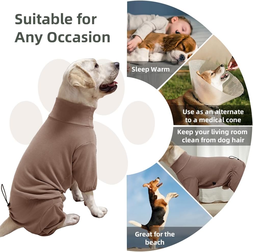 Dog Pyjamas PJS Sweater Clothes and Home Clothing Suitable for Small to Medium Breeds of Dogs, Dog Neutering Suits, Extra-Large Stretch Fabric, Four-Legged Clothes (Thickened Coffee, L)
