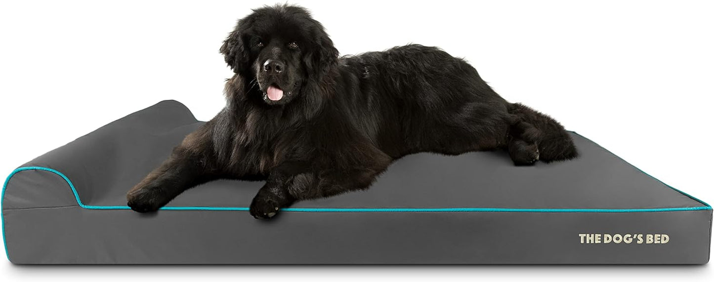 The Dog’s Bed Orthopedic Headrest Dog Bed XXXL Grey/Blue 64x44, Memory Foam, Pain Relief for Arthritis, Hip & Elbow Dysplasia, Post Surgery, Lameness, Veterinary Approved, Waterproof Washable Cover