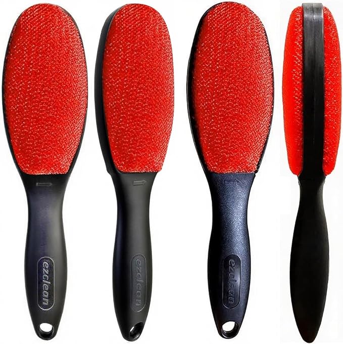 EZCLEAN 4-Pack Red Color Velvet Lint Brush for Clothes Furniture Couch, Pet Hair Remover, Reusable Double Sided Fabric Brush