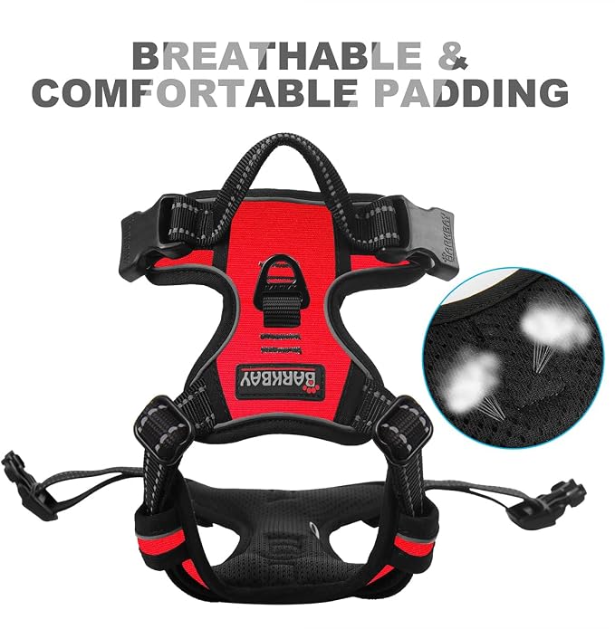 BARKBAY Dog Harness No Pull for Small Sized Dog Front Back Clips,Dog Vest | Soft Padded No Choke With Handle,Easy On&Off,Adjustable Reflective For Walking Training Running(Red,XS)