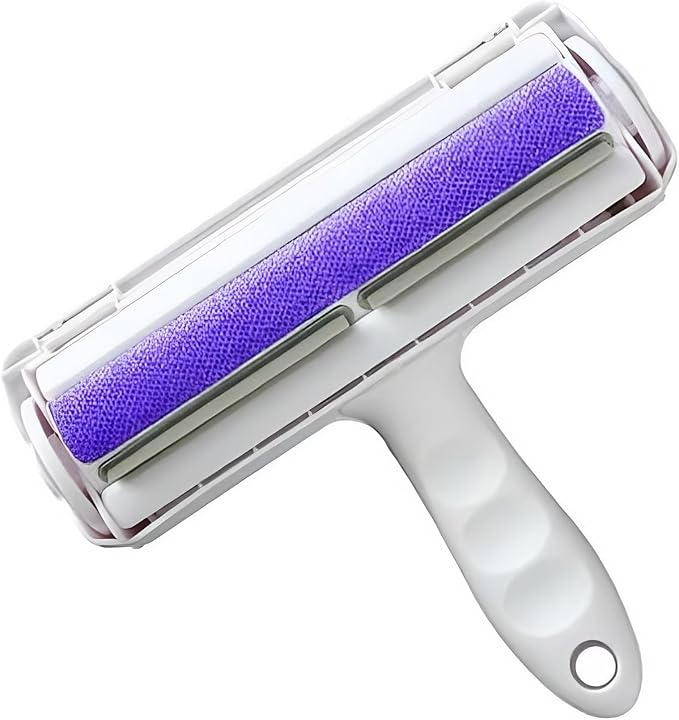 Reusable Pet Hair Remover Roller – Dog & Cat Fur Lint Cleaner for Sofa, Carpet, Bed & Car Seats – No Adhesive Required (White/Purple)