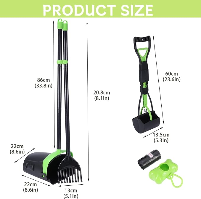 Dog Pooper Scooper Long Handle Pooper Scooper Set Pooper for Dogs -Outdoor Cleanup Tool Foldable -Portable Pet Waste Pick Up Set