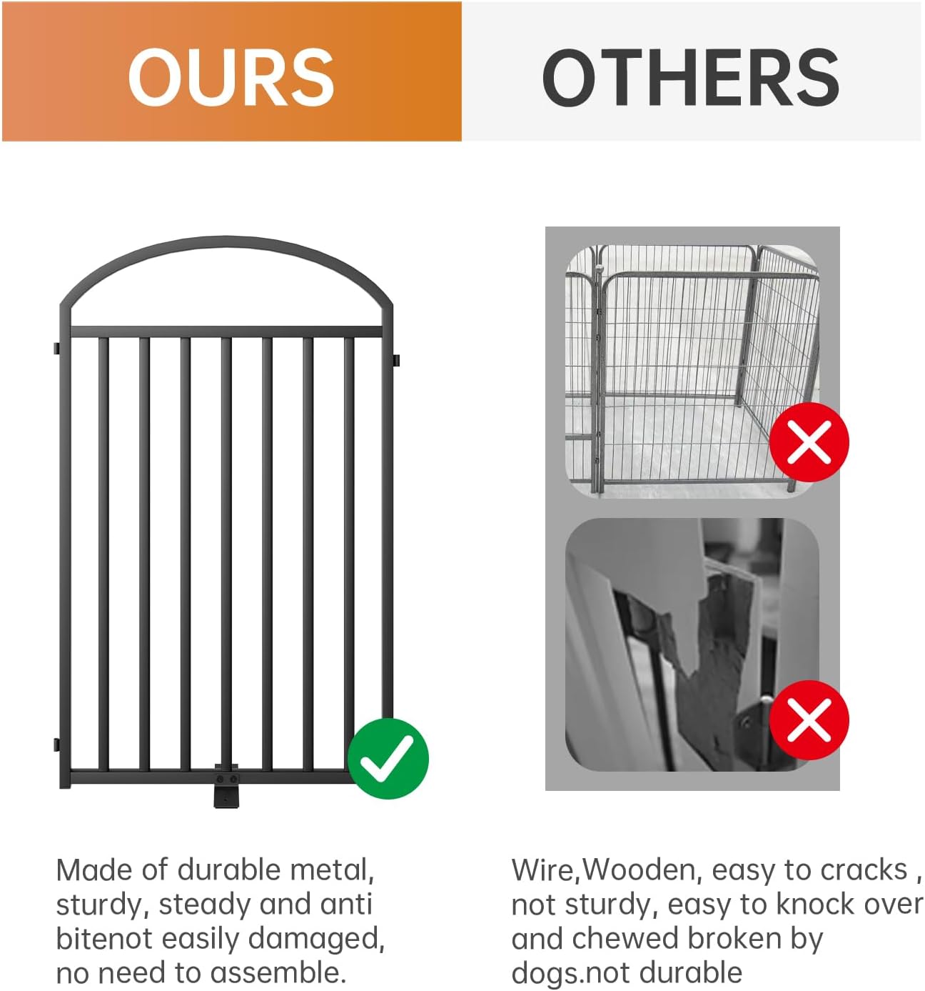 8 Panles Full Matel Freestanding Dog Gates with Door, 192"Extra Wide 32"Tall Free Standing Dog Pet Gate for Indoor & Outdoor. Foldable Pet Fences for Doorways, House, Stairs, Porch, Deck, Yard