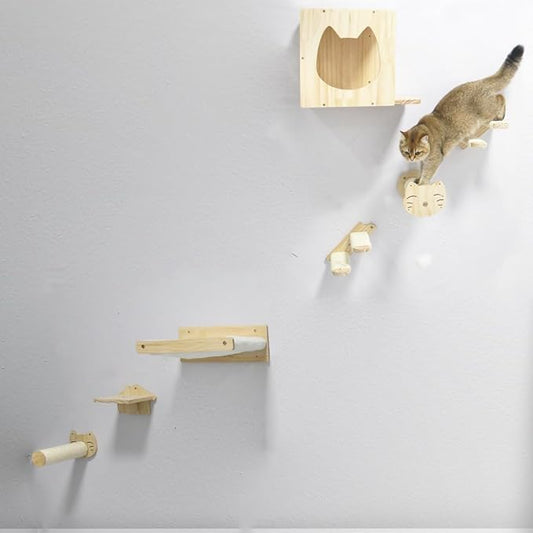 Wall Climber Set – Mounted Shelves and Climbing Bridge for Active Indoor Pets – 6-Piece Furniture Set