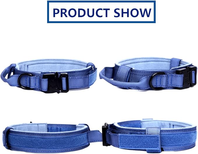 Tactical Dog Collar and Leash Set for Large Dogs with Handle,Dark Blue,L | 1000D Heavy-Duty Nylon Fabric,Quick-Release Metal Buckle,Adjustable Fit,Soft-Padded Webbing,D-Ring,for Training & Hiking