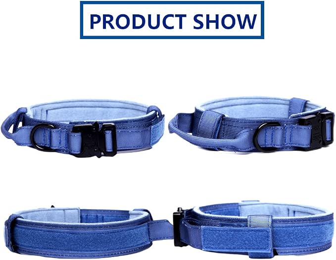 Tactical Dog Collar Adjustable Military Nylon Dog Collar with Control Handle and Heavy Duty Metal Buckle for Medium and Large Dogs (Dark Blue,XL) | 1000D Heavy-Duty Nylon Fabric,Quick-Release Metal Buckle,Adjustable Fit,Soft-Padded Webbing,D-Ring,for T...