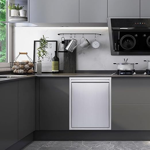 Stainless Steel Wall Mounted Hidden Tilt Out Trash Bin, Embedded Cabinet Waste Container, Perfect for Kitchen or Office Storage, Space-Saving Design for Easy Access