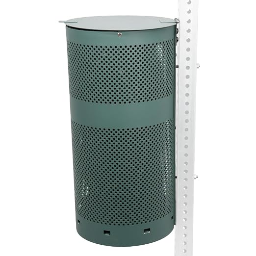 Discontinued - Aluminum Outdoor Trash Can, 10 Gallon - Matte Green | Commercial-grade rust-proof aluminum outdoor trash can with lid, liner clamps, post-mount hardware & 10-year warranty