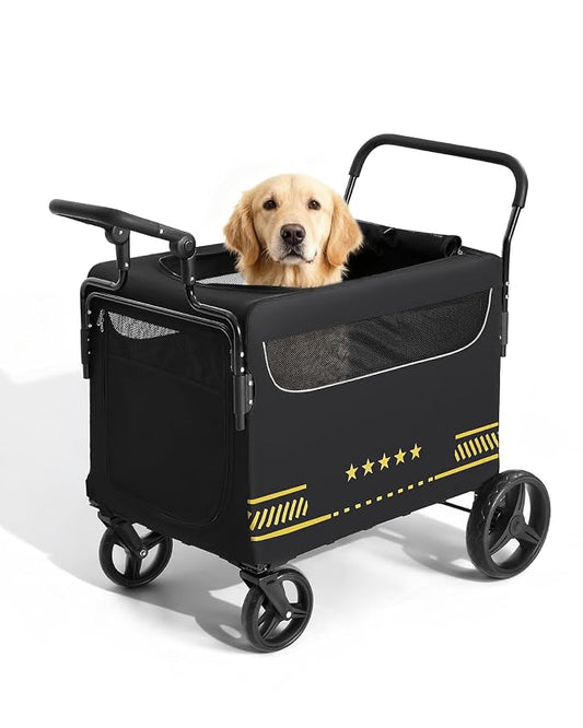 All Terrain Pet Stroller for Medium & Large Dogs with Ramp | Foldable Dog Stroller with Brakes, 3 Entrances, Dual Adjustable Handles with Reversible Push, 160lbs Weight Capacity
