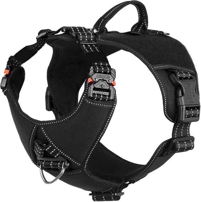 ICEFANG GN8 Tactical Dog Harness for X-Large Dogs,No Pull Dog Vest | Control Handle,Reflective,Adjustable,Hook-and-Loop Panel,3 Leash Clips,Soft Padded,,Black,X-Large