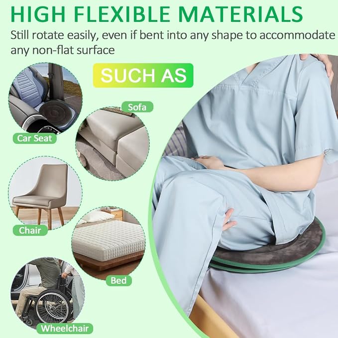Swivel Seat Cushion 360 Degree Rotating Seat Cushion Light Weight Portable Pivot Disc Pad for Elderly, Swivel Car Seat Easy Turning from Bed to Wheelchair or Chair (50cmX50cm-Gray)