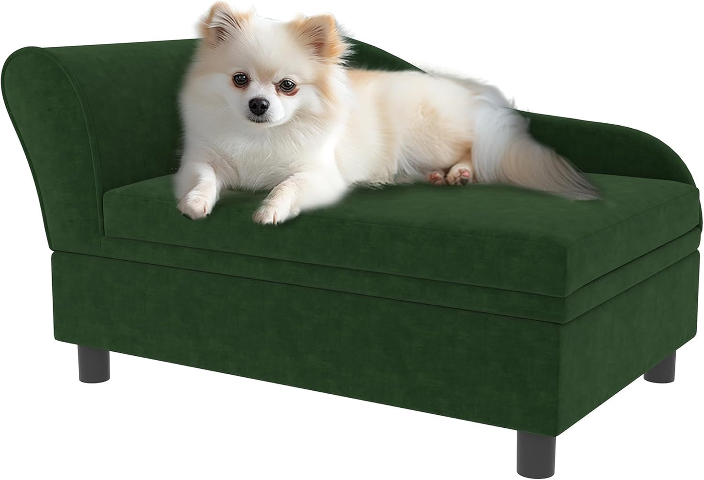 PawHut Luxury Fancy Dog Couch with Hidden Storage, Small Dog Sofa Bed with 2" Soft Foam, Modern Pet Furniture for Puppies & Little Breeds, Green