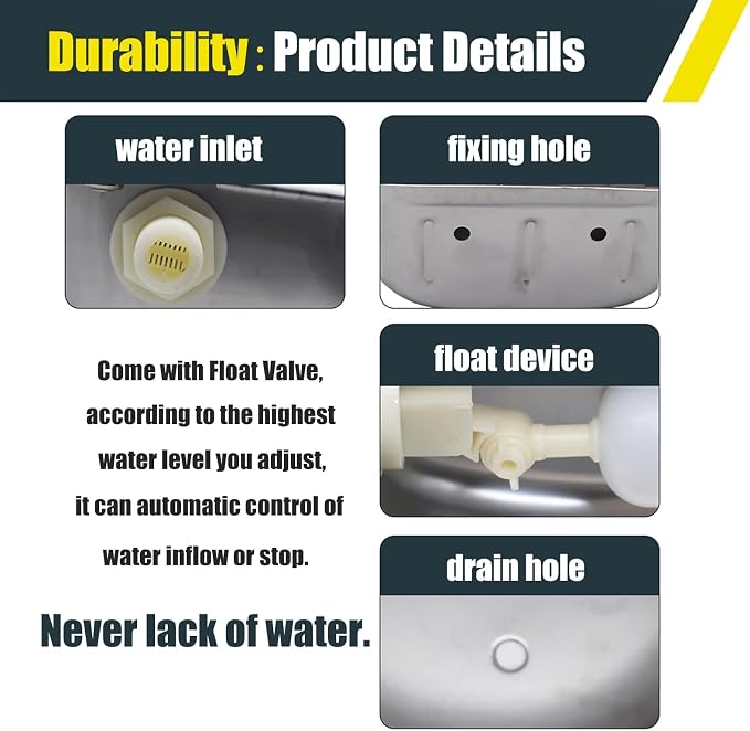 Automatic Water Bowl for Dog Large Size,Animal Drinking Water Bowl,Outdoor Dog Water Bowl,304 Stainless Steel Water Bowl with Float Valve, Drain Hole, Pipe,for Poultry and Livestock