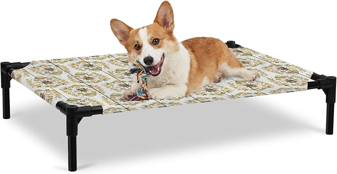 Outdoor Elevated Dog Bed for Large Dogs, Classic Bees Breathable Cooling Raised Dog Cot for Indoor/Outdoor, Summer Spring Floral Animals Wooden Waterproof Elevated Pet Beds, L 28 x 22 in