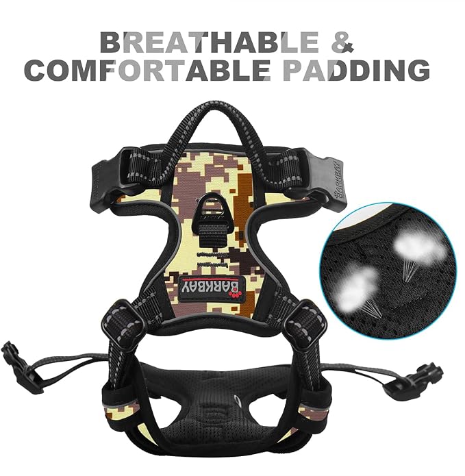 BARKBAY Dog Harness No Pull for Small Sized Dog Front Back Clips,Dog Vest | Soft Padded No Choke With Handle,Easy On&Off,Adjustable Reflective For Walking Training Running(Desert Camo,XS)