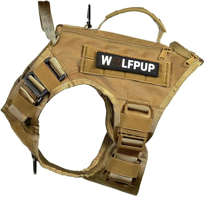 WOLFpak Tactical Dog Vest Harness No Pull Breathable MOLLE(Khaki, X-Large) | Dual Grab Handles, 1000D Nylon, Four-Point Adjustment, MOLLE Attachment Panels, Three Storage Pockets, Metal Alloy Buckles