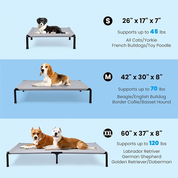 Elevated Dog Bed, Cooling Raised Pet Cot with Chew Proof Mesh Fabric and Steel Frame, Portable Dog Cot Bed with No-Slip Rubber Feet, 42 in