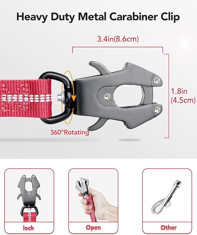 Joytale Tactical Bungee Dog Leash, Shock Absorbing No Pull, Hot Pink | For Large Dogs That Pull, 2 Padded Handles for Control, Car Seatbelt Clip, Reflective for Night Safety, Metal Frog Clip