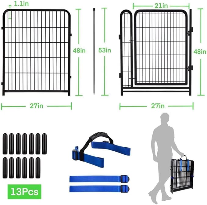 Okaygardn Tall Garden Fences and Borders for Dogs, 48 inch High Garden Fence, 12 Panels Total 26.6 Ft, 21 in Wide Low Threshold Gate. Modular Fencing, Dog Fence Outdoor for Yard. Rabbit Fences