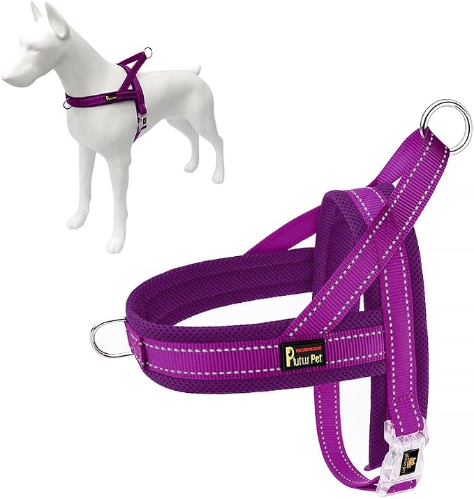 Plutus Pet No Pull Dog Harness for Large Dogs, Breathable Mesh Padded | Adjustable Reflective with Handle, Escape Proof, Quick Fit Pet Vest, Front Clip, for Training and Walking, Purple, L
