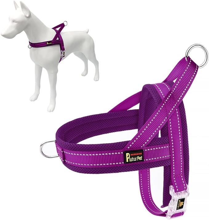 Plutus Pet No Pull Dog Harness for Large Dogs, Breathable Mesh Padded | Adjustable Reflective with Handle, Escape Proof, Quick Fit Pet Vest, Front Clip, for Training and Walking, Purple, XL