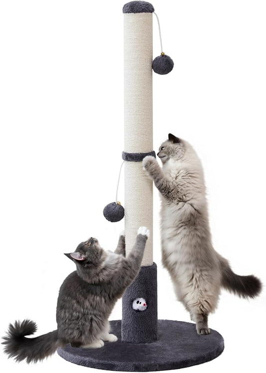 Woochpet 33'' Tall Cat Scratching Post for Adults Cats, Sturdy Large Scratch Pole with Hanging Ball with Fun Mouse Hole, Scratching Posts for Indoor with Durable Natural Sisal Rope (Darkgrey)
