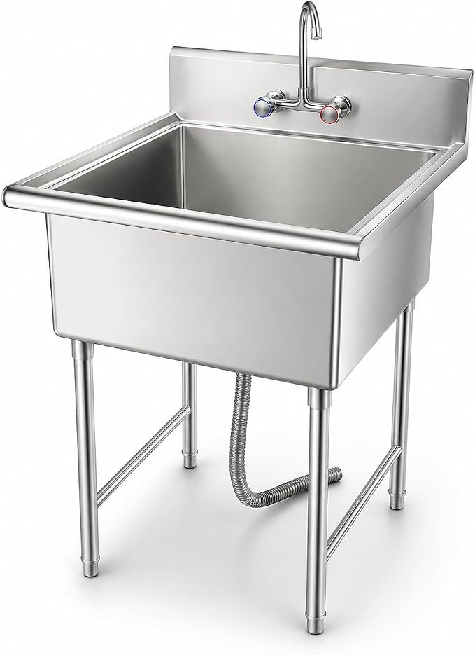 304 Utility Sink, Laundry Tub, Single Bowl; Heavy Wash Basin for Garage