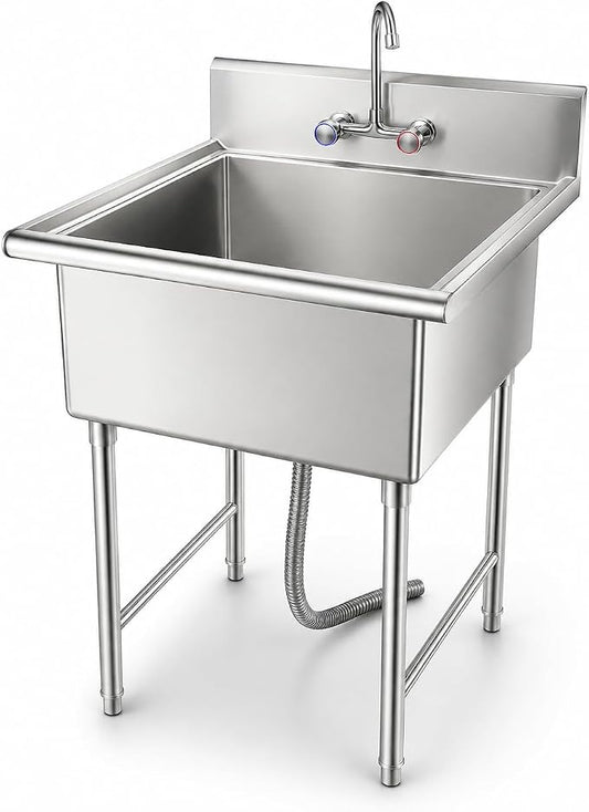 304 Utility Sink, Laundry Tub, Single Bowl; Heavy Wash Basin for Garage