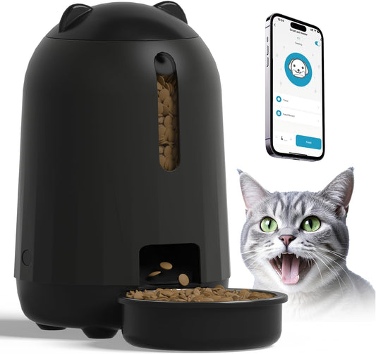 PAPIFEED Automatic Cat Feeder, 2.4G WiFi Auto Cat Food Dispenser with App Control, 3L Auto Pet Feeder with Dual Power Supply, Detachable for Easy Clean for Cats and Small Dogs, Black