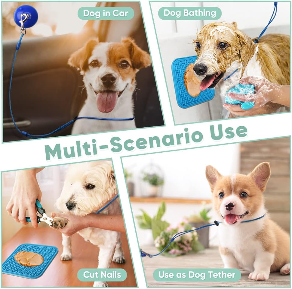 Petbobi Dog Bathing Tether with Heavy Suction Cup Lick Mat, Pet Grooming Tub Restraint Leash with Dog Scrubber for Bath, Adjustable Cat Fixed Safety Rope for Shower, Blowing, Trimming, Brushing Pet