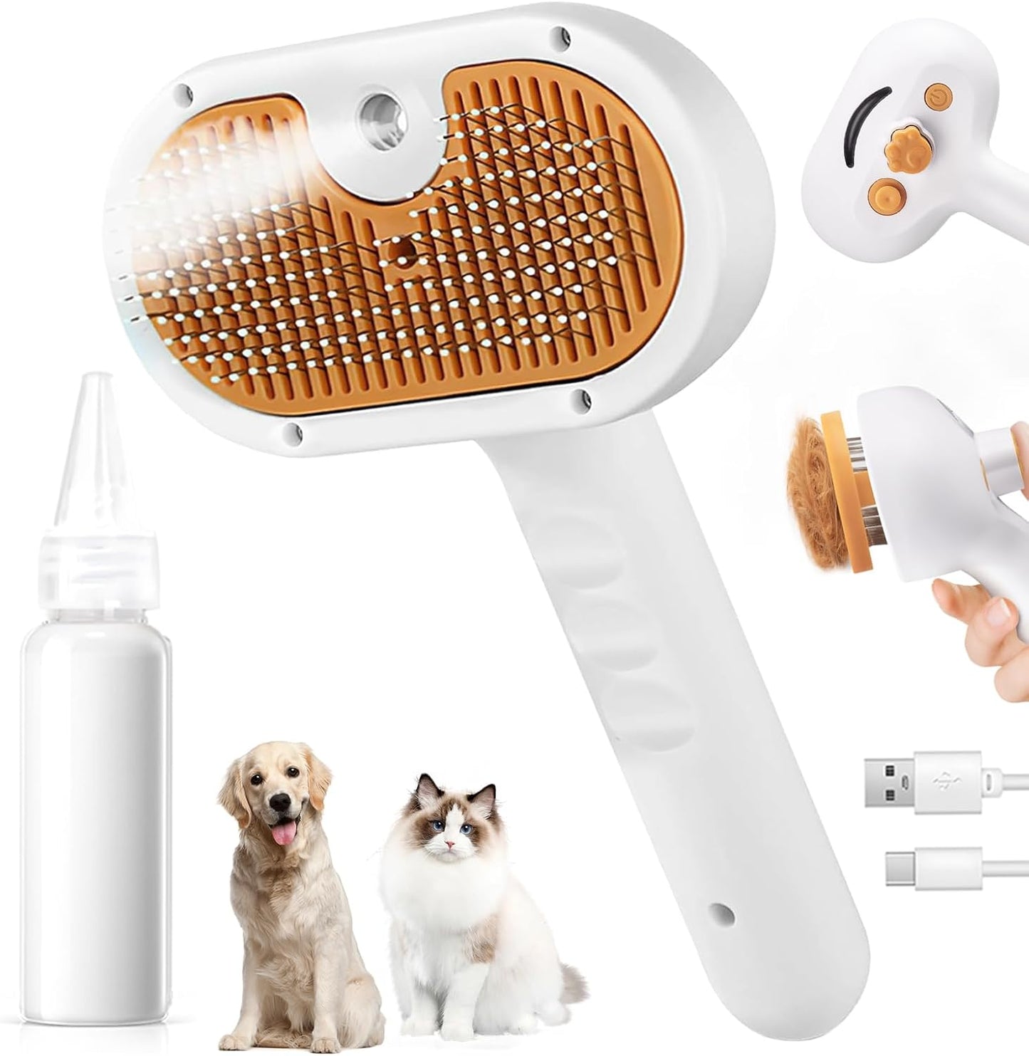 3-in-1 Pet Steam Brush Set for Dogs & Cats, Grooming Comb with Spray, Defur Tool, Water-Assisted Hair Removal, Gentle Cat & Dog Spritz Brush, Multi-Purpose Steam Grooming