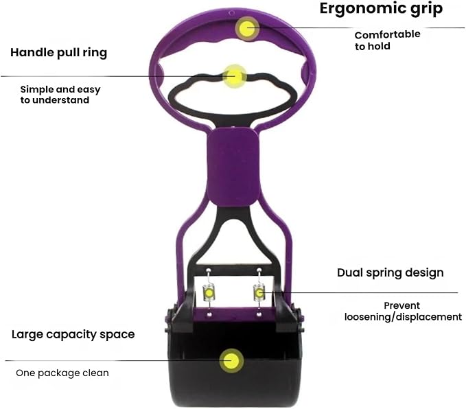 Stop Bending Over: Ergonomic Dog Scooper Pooper with Strong Bite Force, Easy Pick Up Pooper Scooper Tool for Lawn and Gravel, Assorted Sizes (Large, 23.2in Fuchsia)
