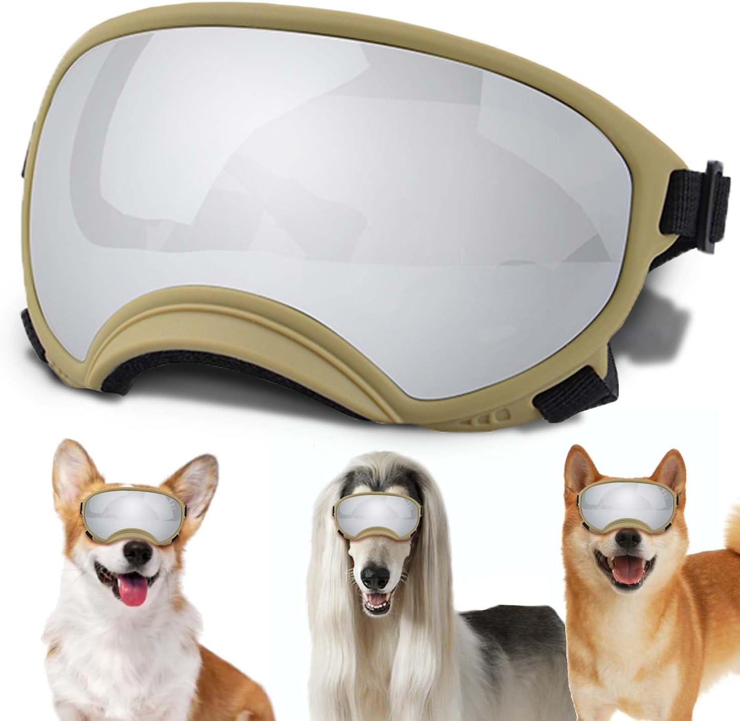 Medium Dog Sunglasses with Adjustable Strap UV Protection, Winproof Dog Puppy Sunglasses, Suitable for Medium Dog Pet Glasses, Dogs Eyes Protection,Soft Dog Goggles