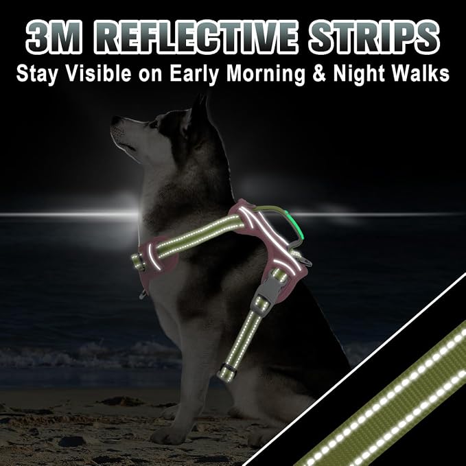 BARKBAY No Pull Dog Harness Large Reflective Dog Harness with Front Clip and Easy Control Handle for Walking Training Running with ID tag Pocket(Baby Pink & Sunlight,L)