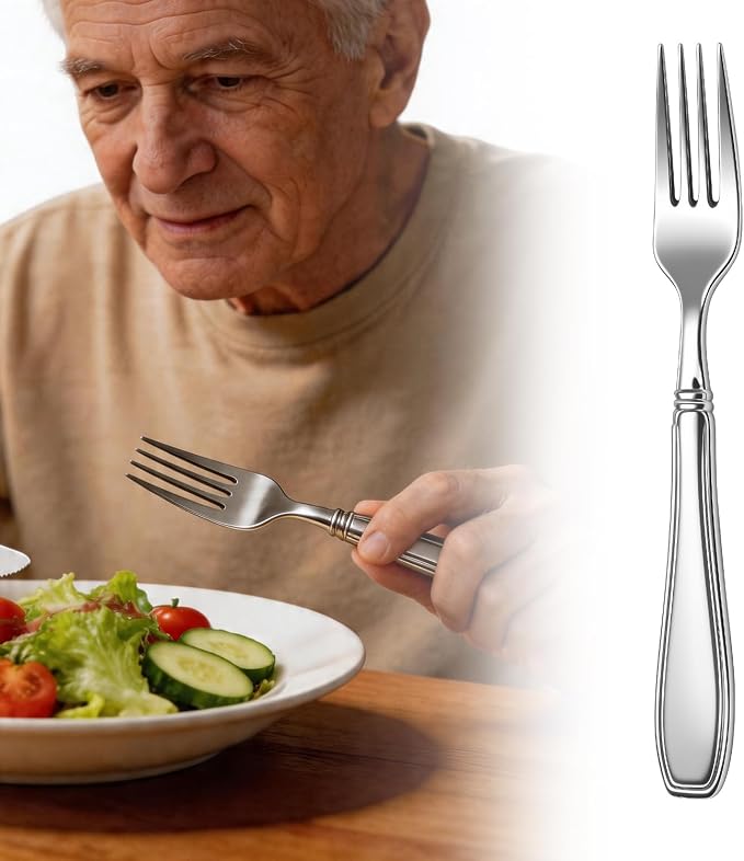 Weighted Utensils for Hand Tremors Arthritis Parkinsons Fork | Stainless Steel, Heavy Weight, Adaptive Silverware, for Adults Elderly