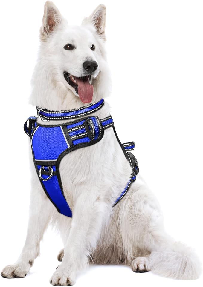 Dog Harness No Pull, Pet Harnesses with Dog Collar, Adjustable Reflective Oxford Outdoor Vest, Front/Back Leash Clips for Small, Medium, Large, Extra Large Dogs, Easy Control Handle for Walking