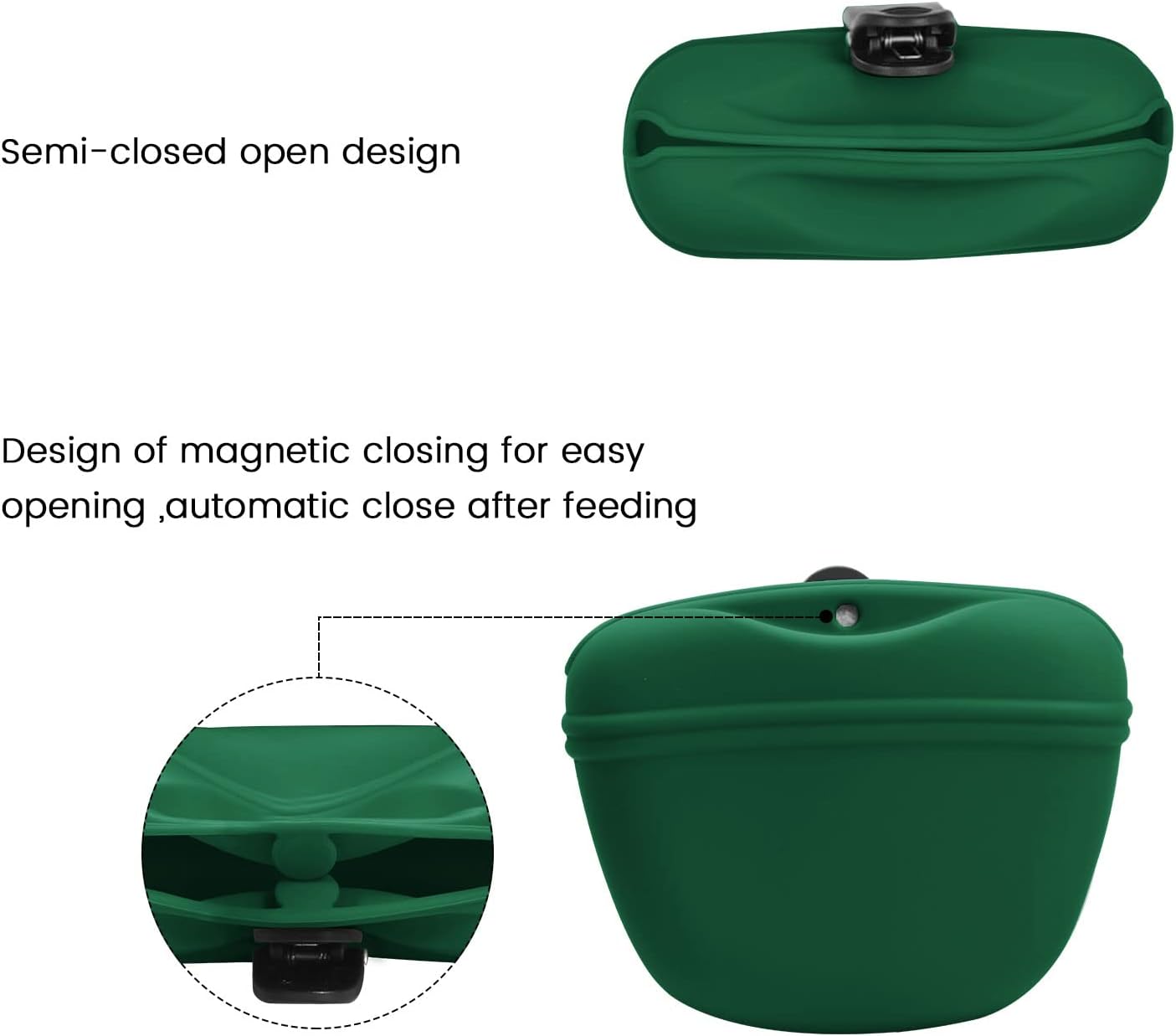 AUDWUD - Silicone Dog Treat Pouch - Clip on Portable Training Container - Convenient Magnetic Buckle Closing and Waist Clip - No BPA