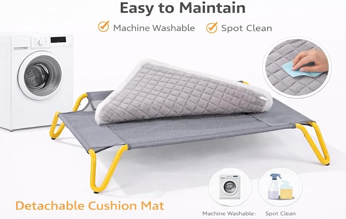 Elevated Dog Bed with Removable Cushion, Cooling Raised Pet Cot, Breathable Mesh Dog Bed, Washable Soft Mat, Durable Metal Frame, Indoor Outdoor Raised Pet Bed for Small Medium Dogs